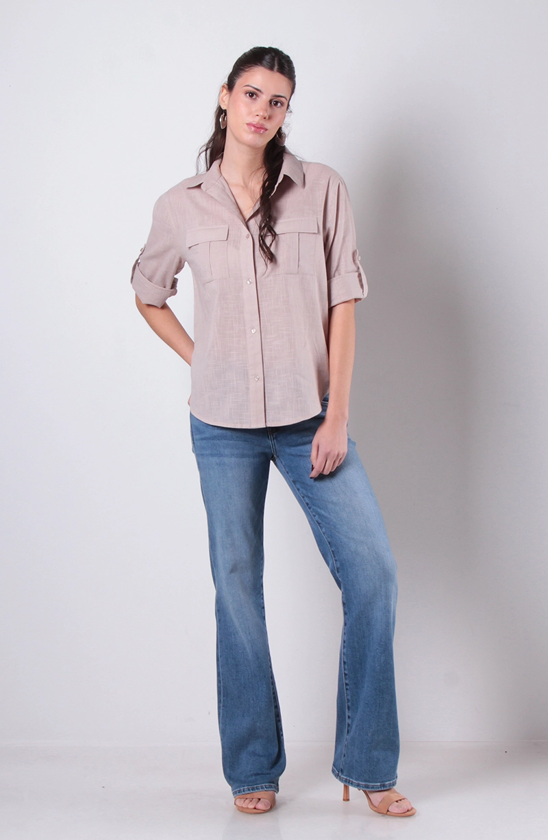 BLUSA MANGA 3/4 ABOTONADA EN EL DELANTERO Y BOLSILLOS - 6