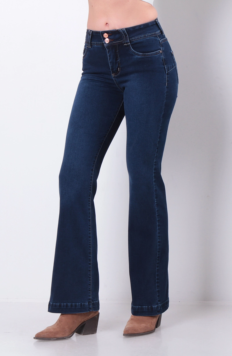 JEANS MUJER TIRO ALTO PIERNA FLARE PUSH UP PRETINA MEDIA - 1