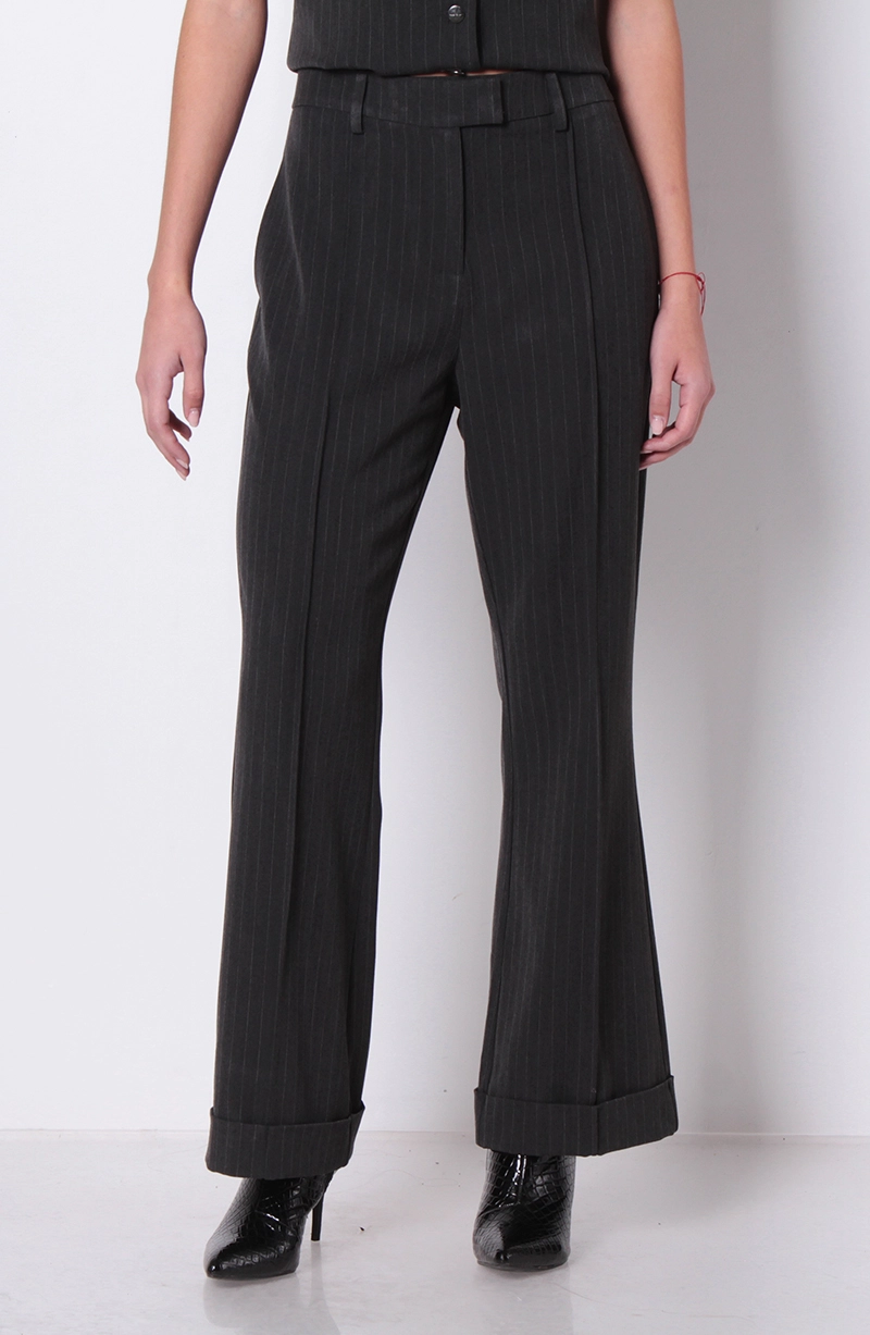 PANTALON WIDE LEG TIRO ALTO PRETINA BASICA CON CINTURON - 1