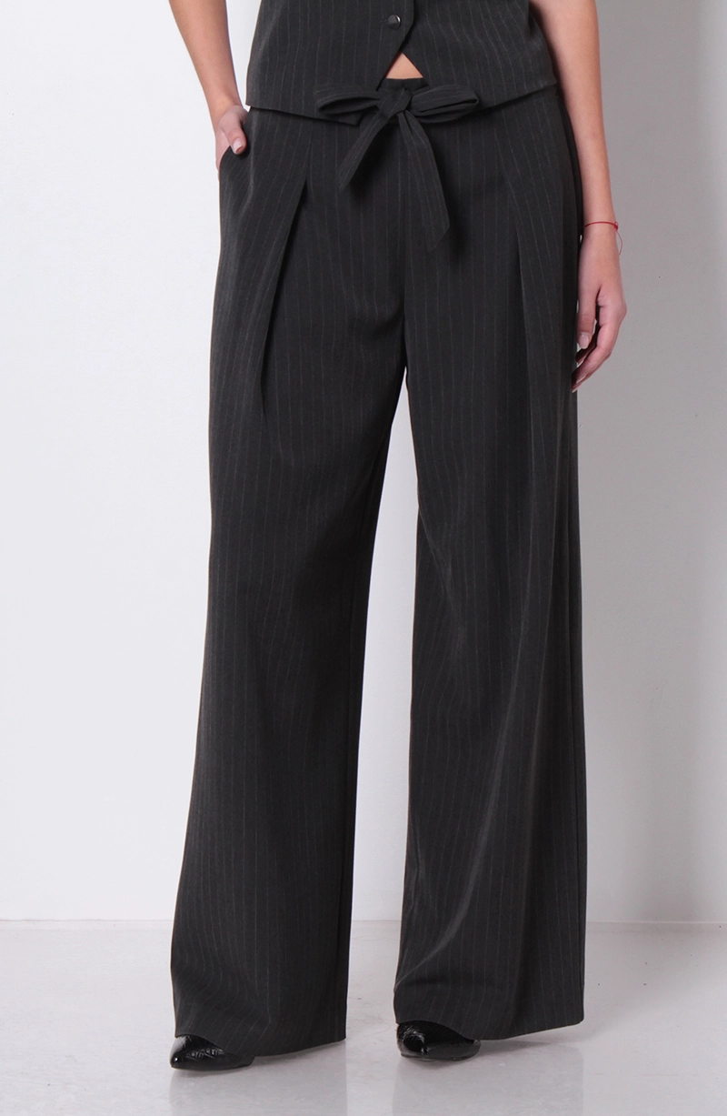 PANTALON WIDE LEG TIRO ALTO PRETINA BASICA CON CINTURON - 1