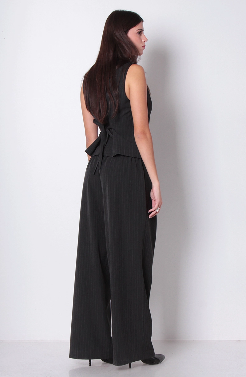 PANTALON WIDE LEG TIRO ALTO PRETINA BASICA CON CINTURON - 6