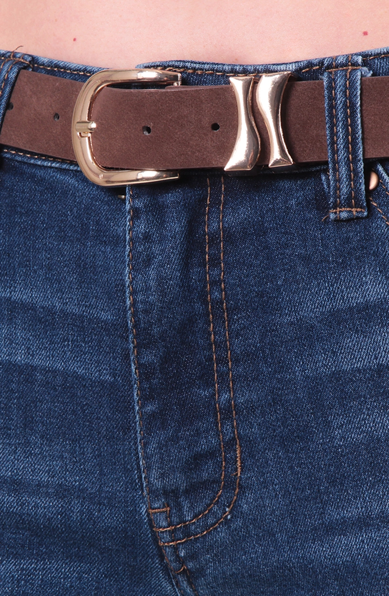 JEANS WIDE LEG CROPED TIRO MEDIO PRETINA BASICA CON CINTURON - 2