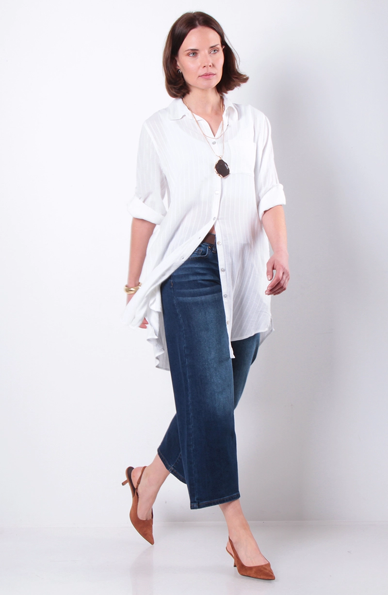 JEANS WIDE LEG CROPED TIRO MEDIO PRETINA BASICA CON CINTURON - 5