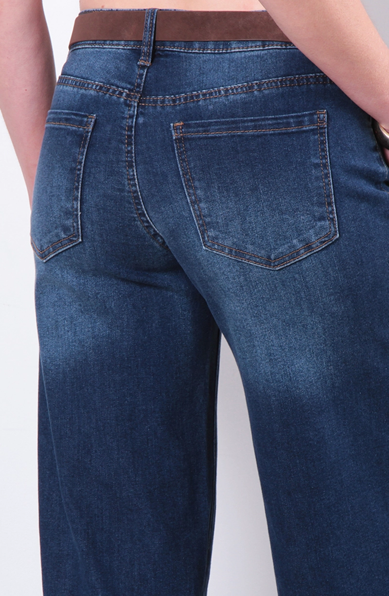 JEANS WIDE LEG CROPED TIRO MEDIO PRETINA BASICA CON CINTURON - 7