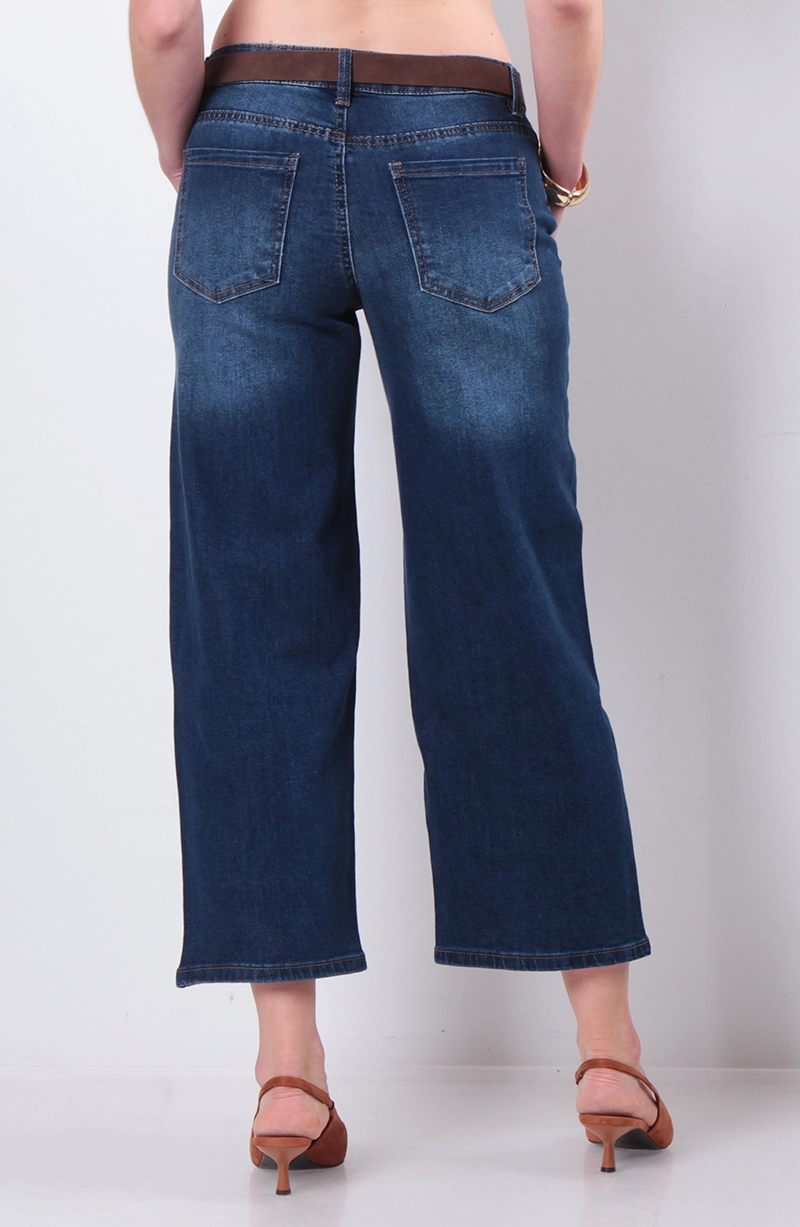 JEANS WIDE LEG CROPED TIRO MEDIO PRETINA BASICA CON CINTURON - 8