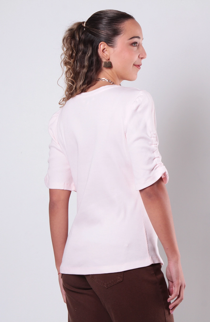 POLERA MANGA CORTA ESCOTE REDONDO CON MANGA RECOGIDA - 5