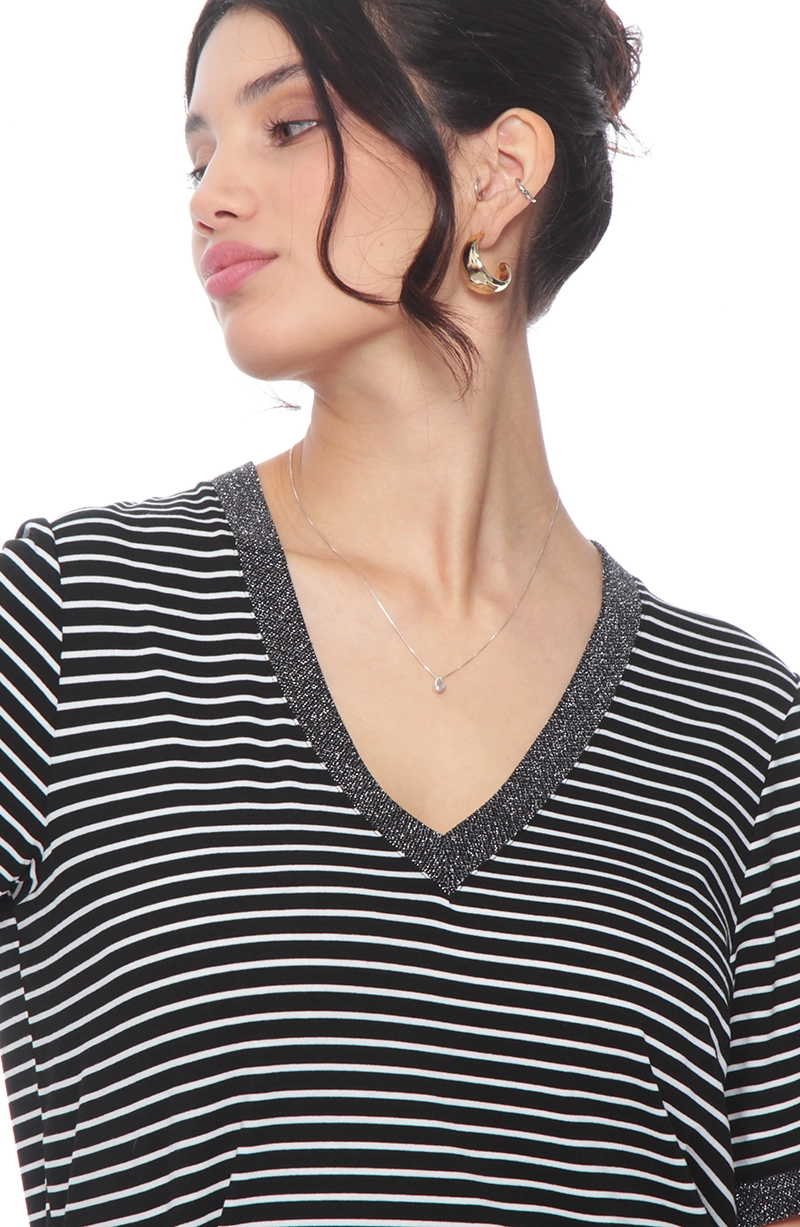 POLERA MANGA CORTA LISTADA ESCOTE V - 2