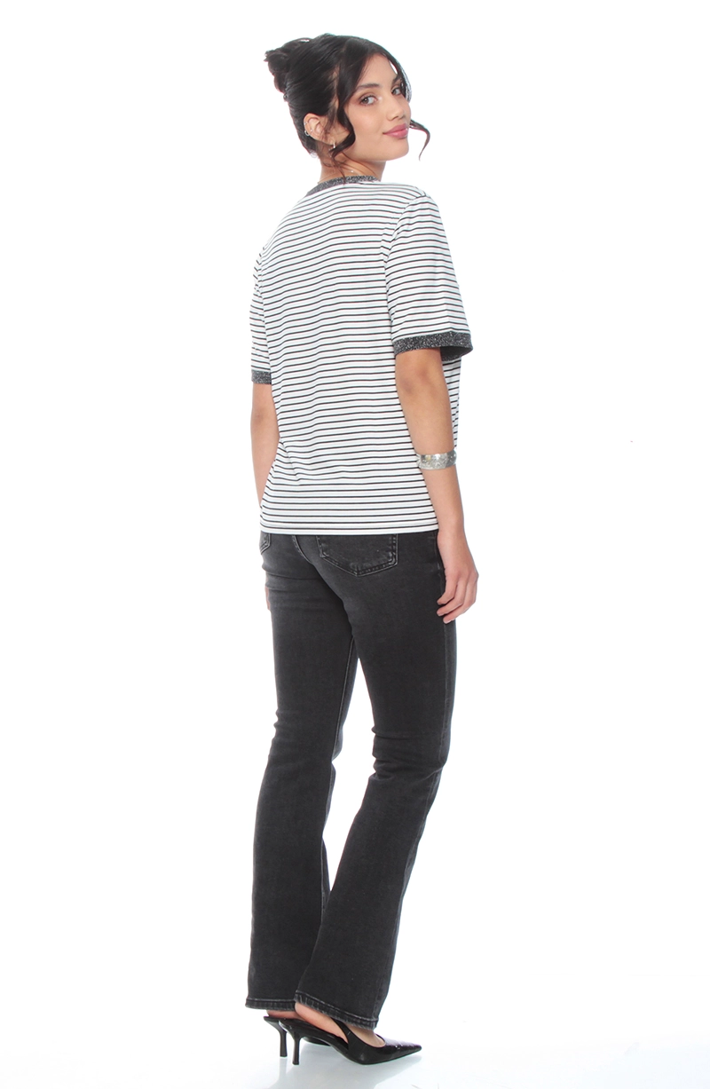 POLERA MANGA CORTA LISTADA ESCOTE V - 5