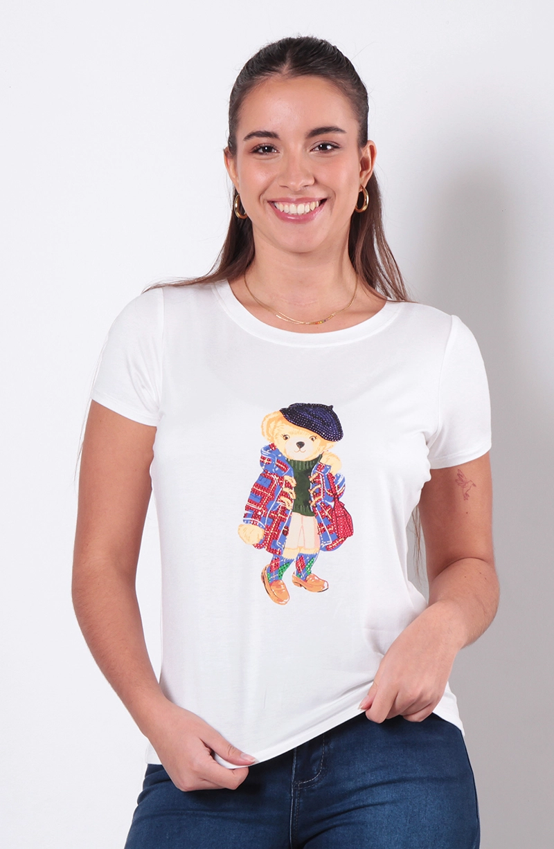 POLERA MANGA CORTA CON ESTAMPADO OSITO - 1