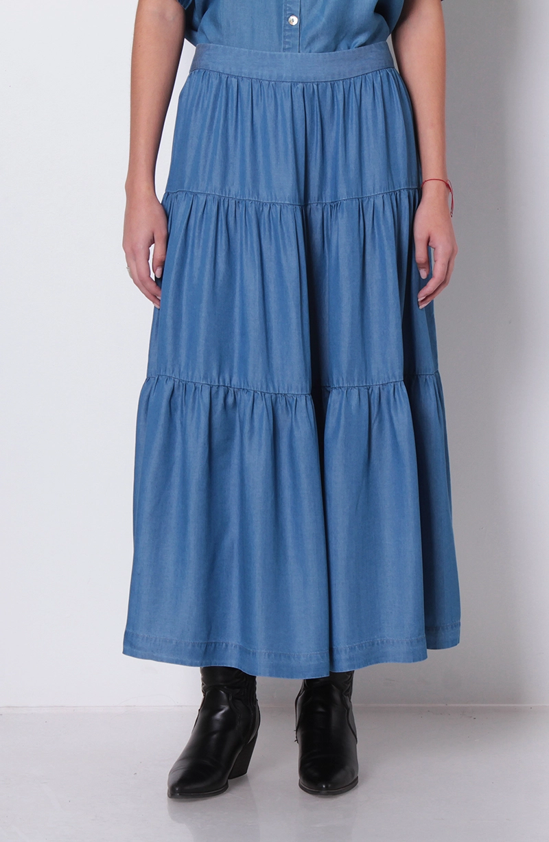 FALDA TENCEL CON CORTES Y CINTURA ELASTICADA - 1