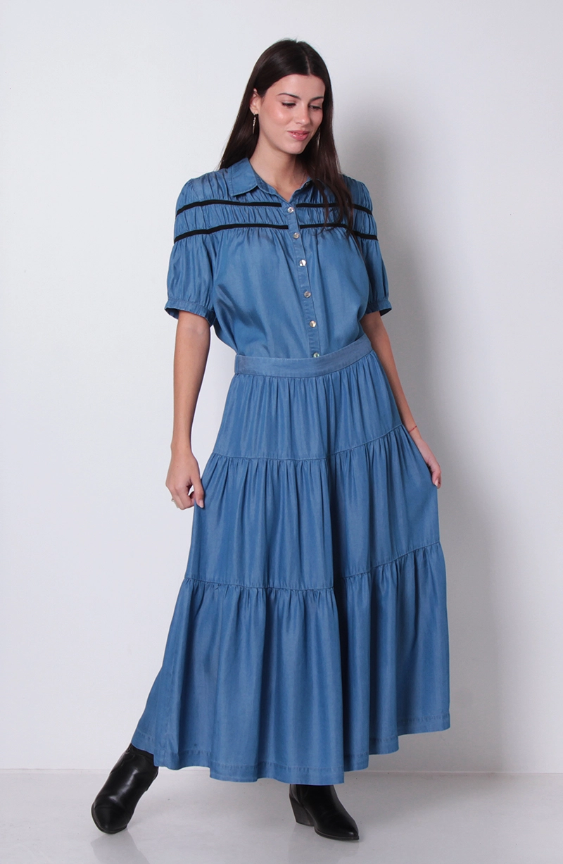 FALDA TENCEL CON CORTES Y CINTURA ELASTICADA - 3