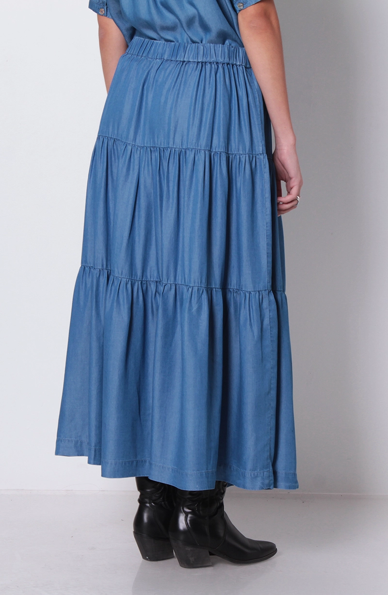 FALDA TENCEL CON CORTES Y CINTURA ELASTICADA - 4