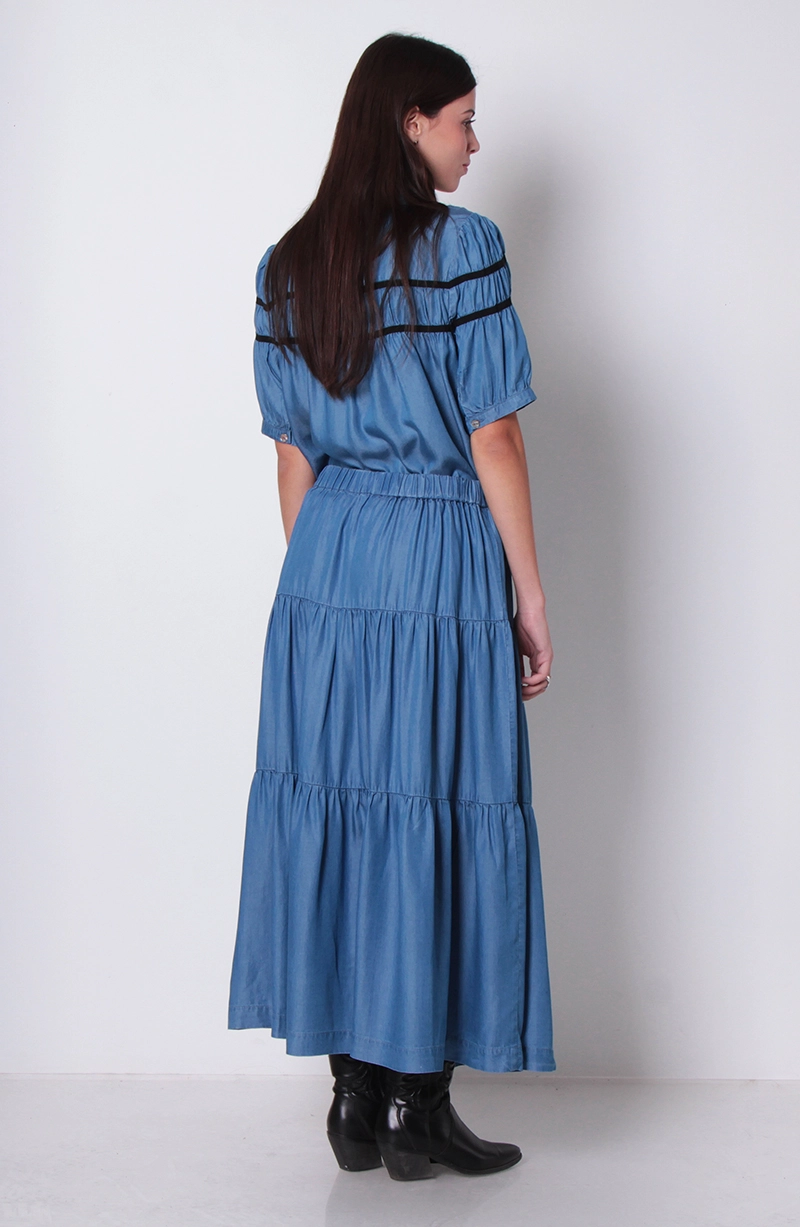 FALDA TENCEL CON CORTES Y CINTURA ELASTICADA - 5