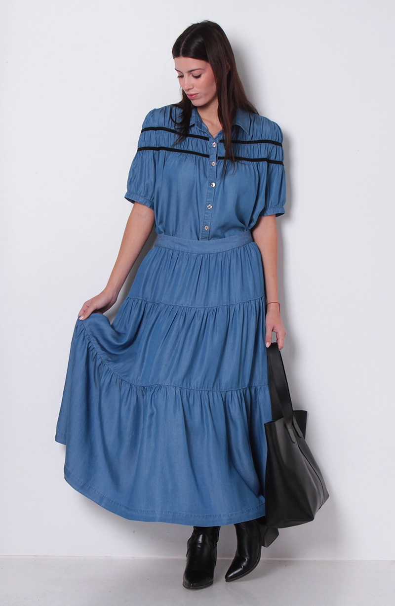 FALDA TENCEL CON CORTES Y CINTURA ELASTICADA - 6