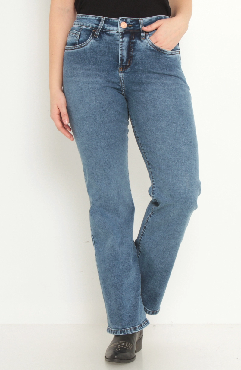 JEANS MUJER BASICO RECTO TIRO ALTO PRETINA UN BOTON - 1