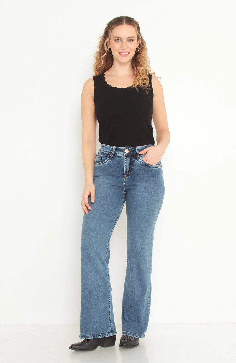 JEANS MUJER BASICO RECTO TIRO ALTO PRETINA UN BOTON - 3
