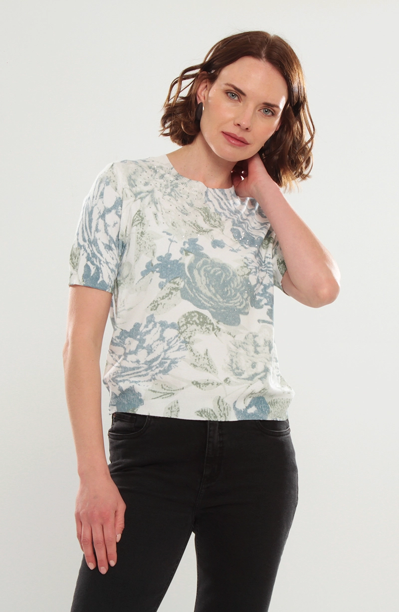 POLERA TEJIDA ESTAMPADA MANGA CORTA ESCOTE REDONDO - 1