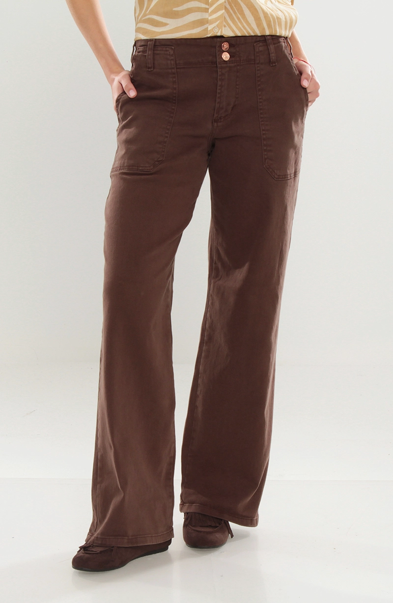 JEANS MUJER CARGO WIDE LEG TIRO ALTO PRETINA BASICA 1 BOTON - 1