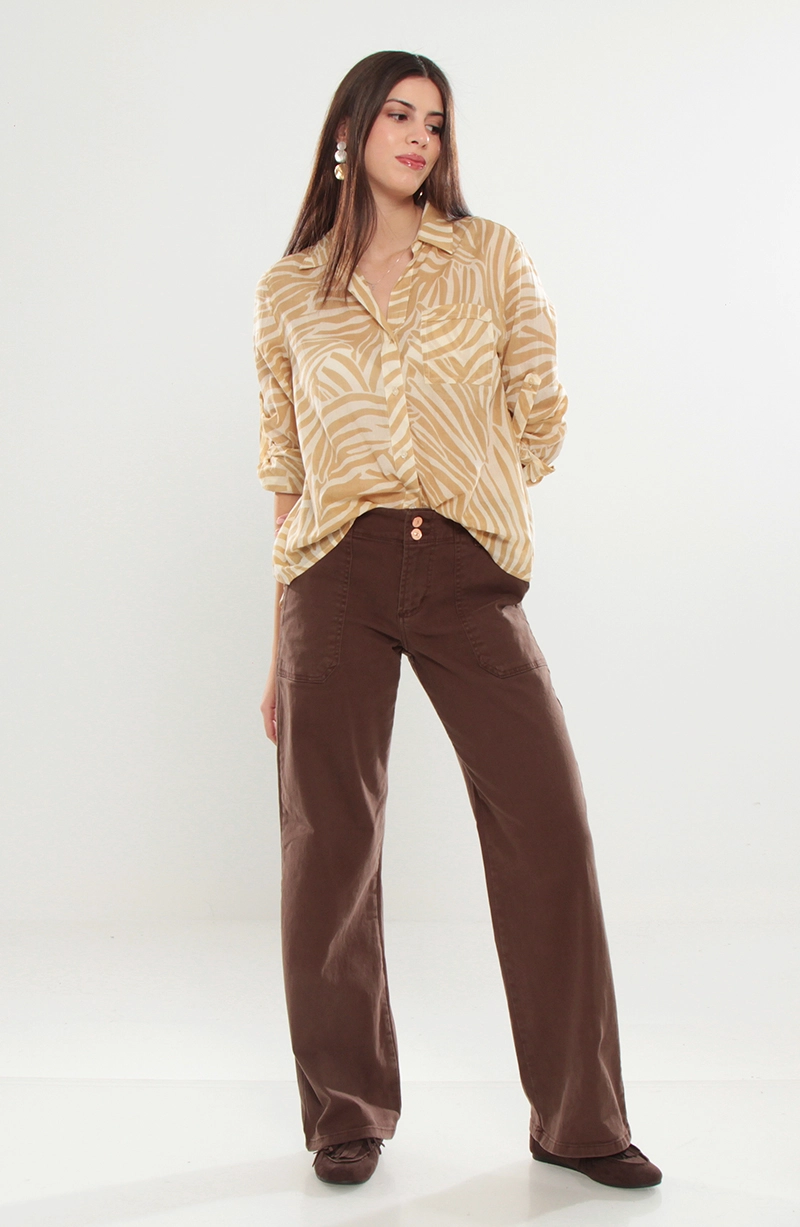 JEANS MUJER CARGO WIDE LEG TIRO ALTO PRETINA BASICA 1 BOTON - 10