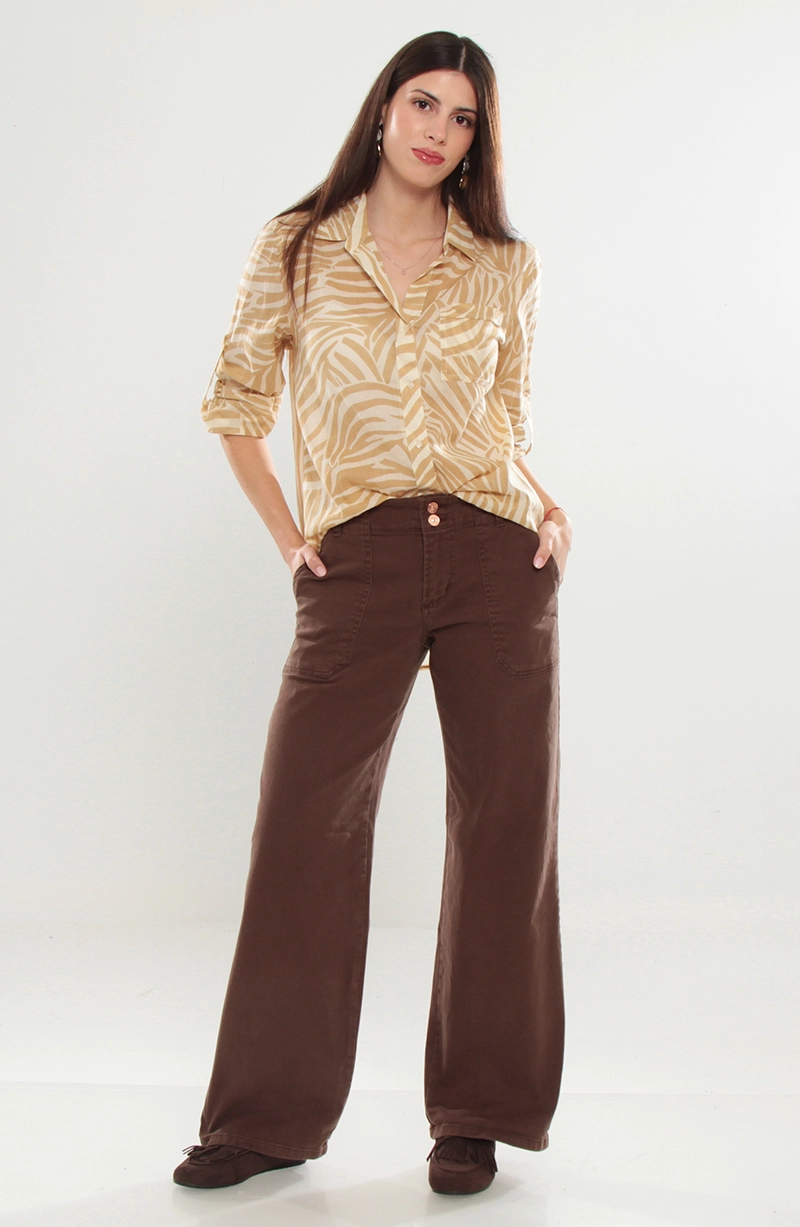 JEANS MUJER CARGO WIDE LEG TIRO ALTO PRETINA BASICA 1 BOTON - 3