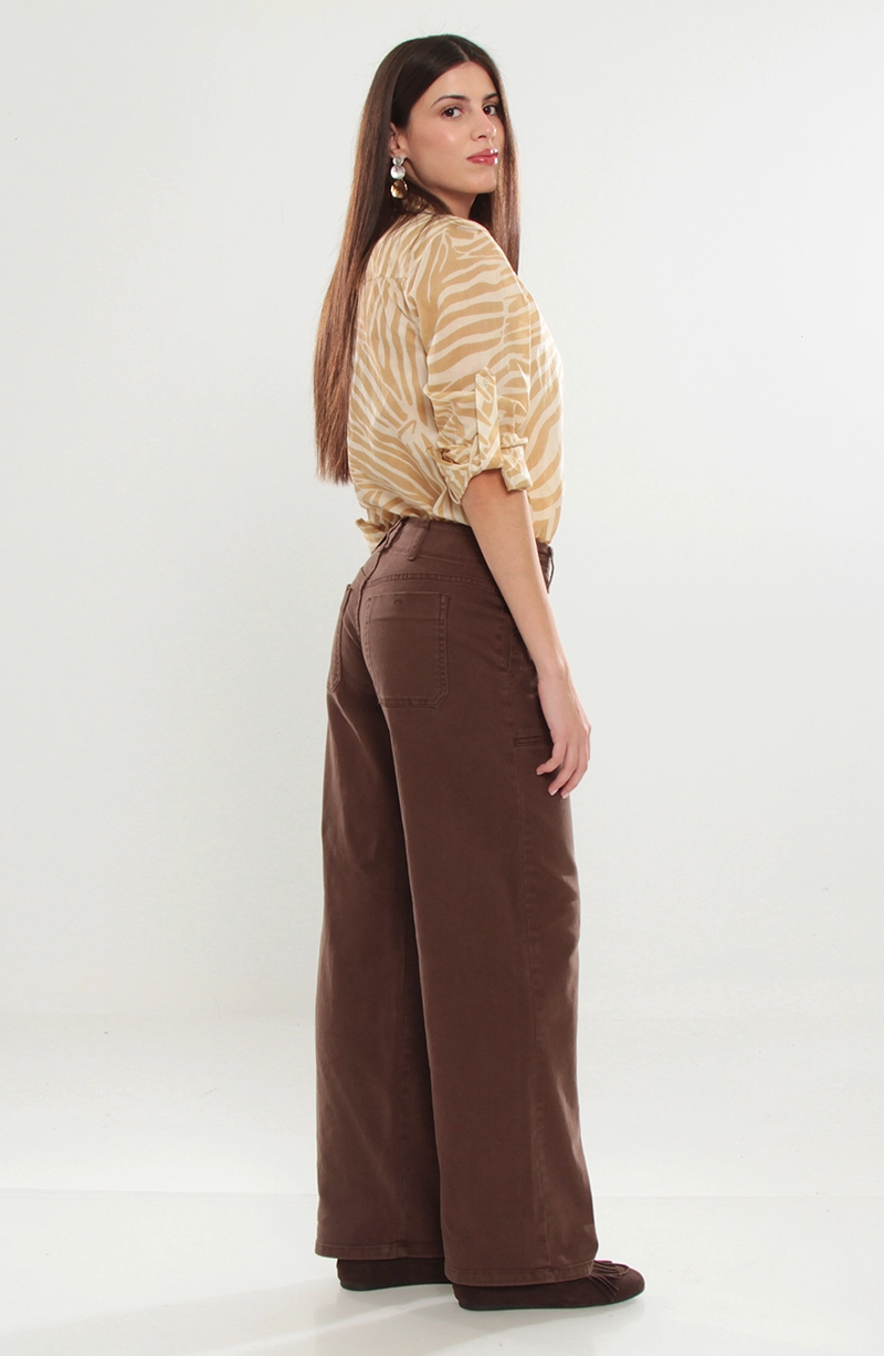 JEANS MUJER CARGO WIDE LEG TIRO ALTO PRETINA BASICA 1 BOTON - 5
