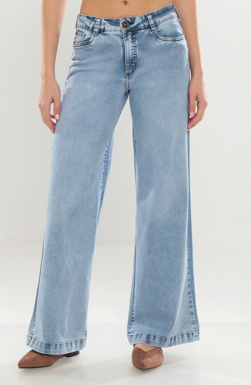 JEANS MUJER TIRO MEDIO WIDE PRETINA BASICA 1 BOTON - 1