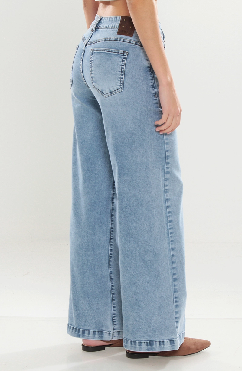 JEANS MUJER TIRO MEDIO WIDE PRETINA BASICA 1 BOTON - 4