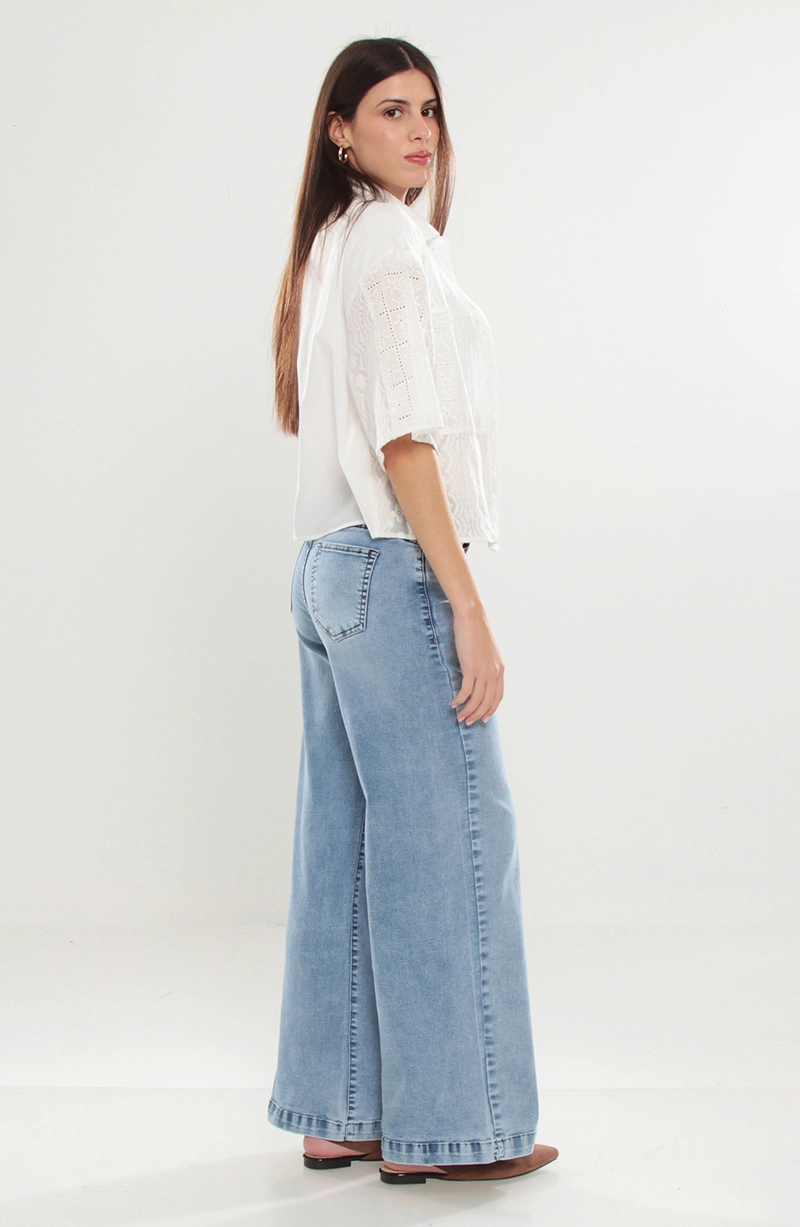 JEANS MUJER TIRO MEDIO WIDE PRETINA BASICA 1 BOTON - 5