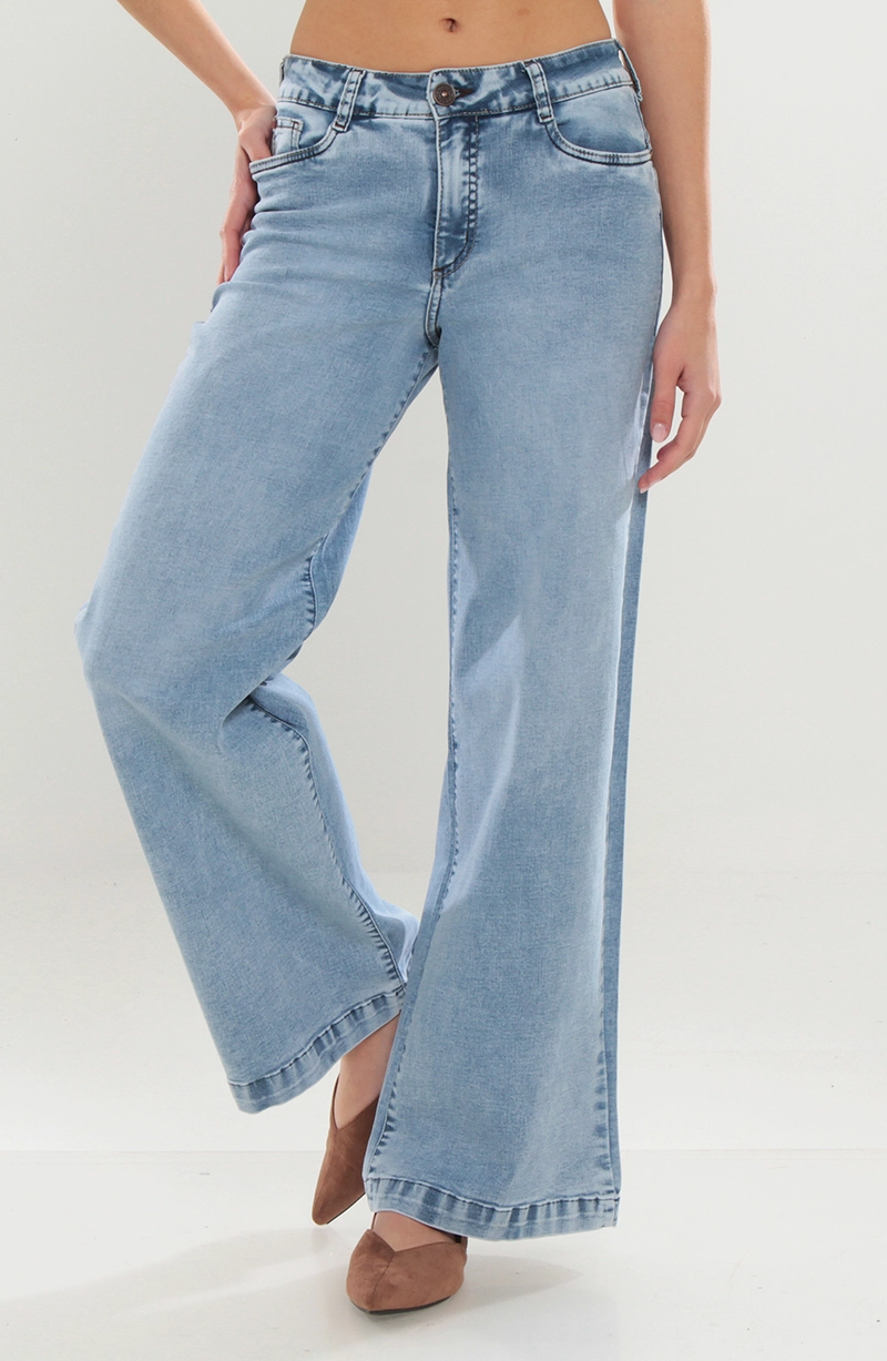 JEANS MUJER TIRO MEDIO WIDE PRETINA BASICA 1 BOTON - 6