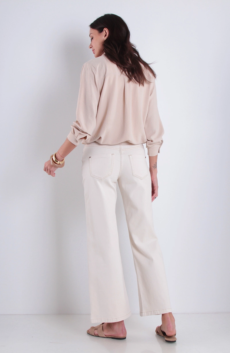 BLUSA MANGA LARGA SOLIDA CON CINTURA AJUSTABLE Y BOLSILLOS - 6