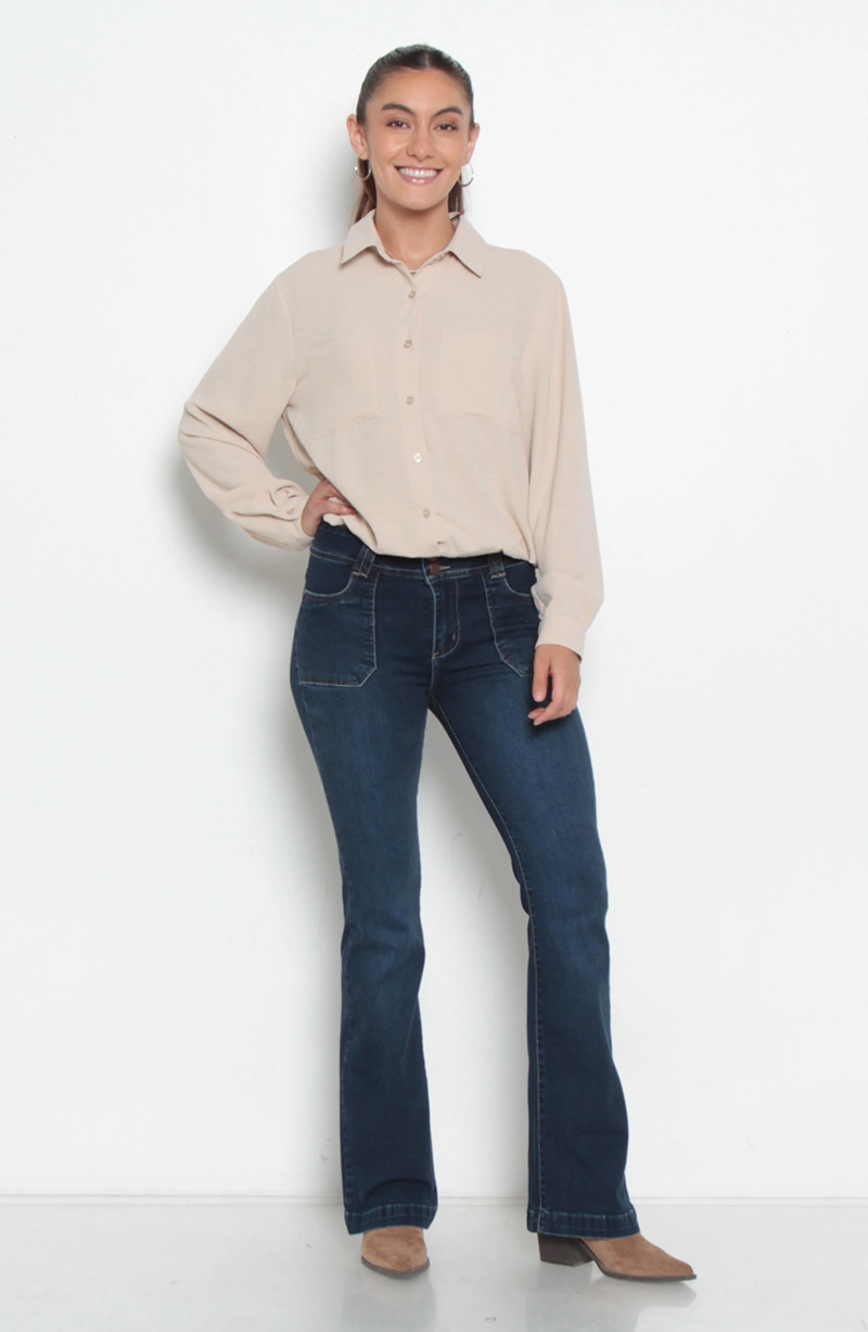 BLUSA MANGA LARGA SOLIDA CON CINTURA AJUSTABLE Y BOLSILLOS - 8
