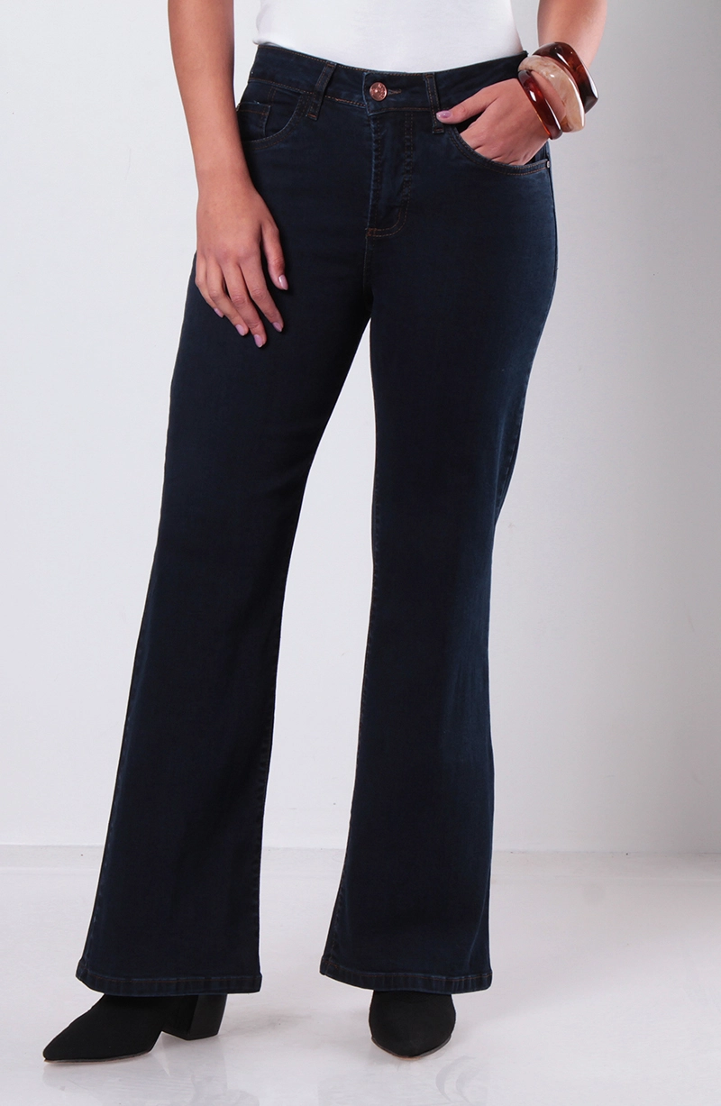 JEANS MUJER BASICO RECTO TIRO MEDIO PRETINA UN BOTON - 1