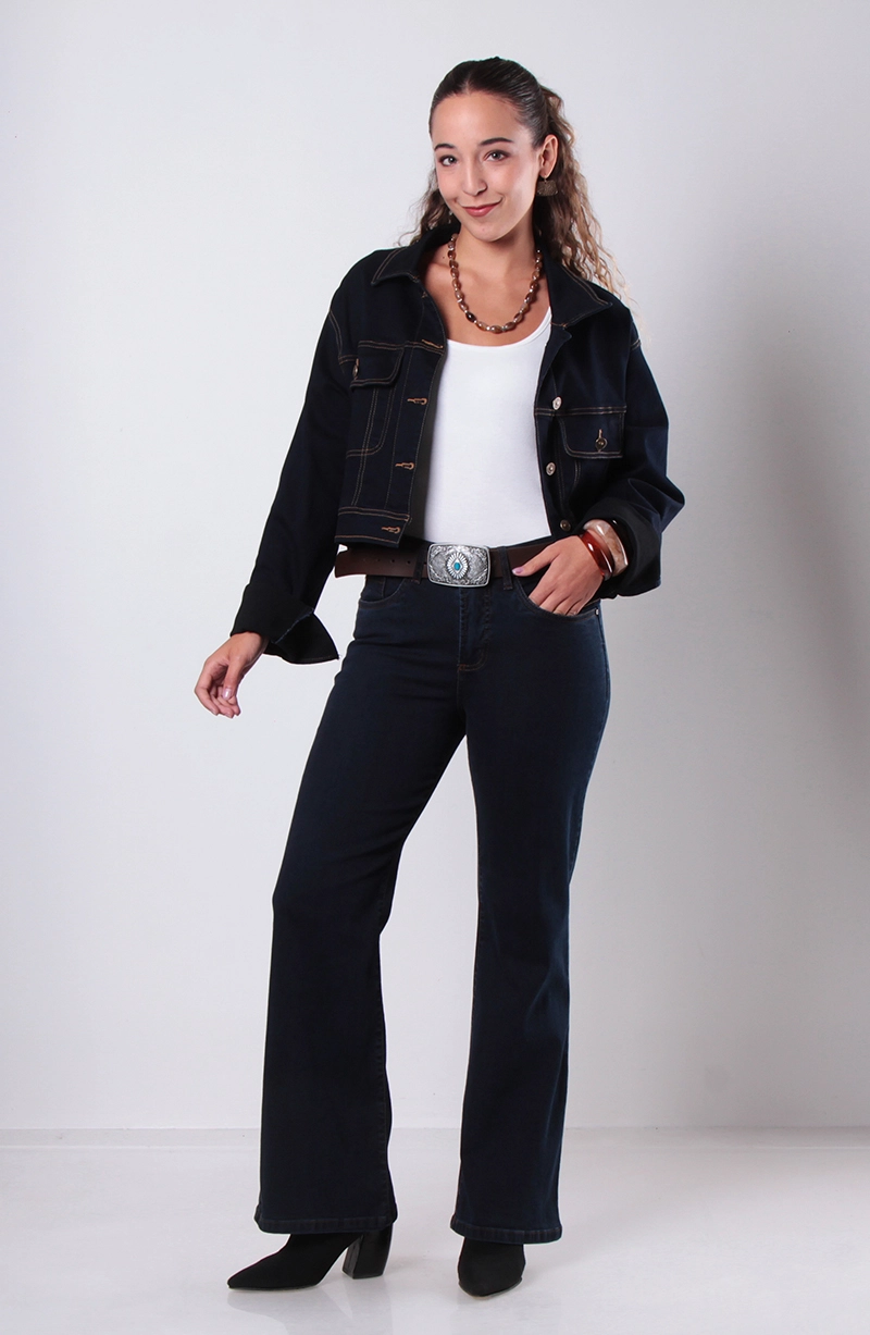 JEANS MUJER BASICO RECTO TIRO MEDIO PRETINA UN BOTON - 3