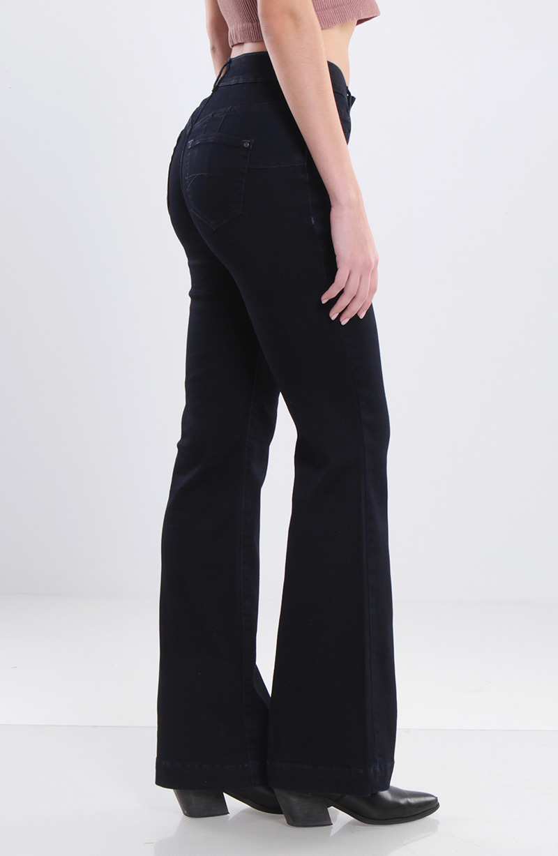 JEANS MUJER FLARE TIRO ALTO PRETINA BASICA 1 BOTON PUSH UP - 4