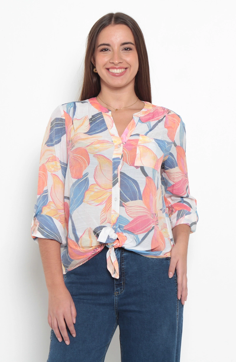 BLUSA MANGA LARGA ESTAMPADA ABOTONADA DELANTERO CON BOLSILLO - 1