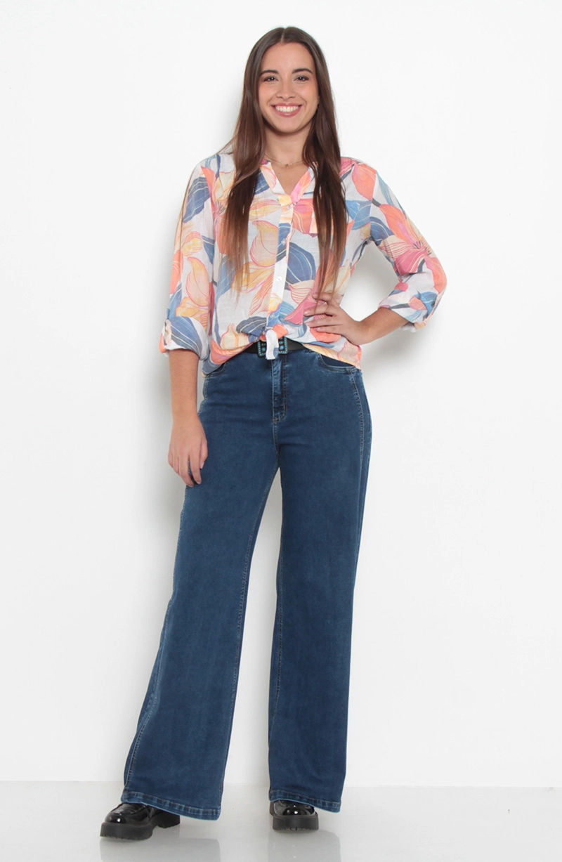 BLUSA MANGA LARGA ESTAMPADA ABOTONADA DELANTERO CON BOLSILLO - 3