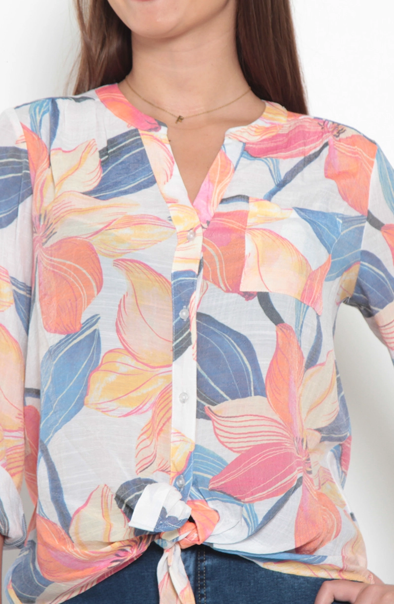 BLUSA MANGA LARGA ESTAMPADA ABOTONADA DELANTERO CON BOLSILLO - 7
