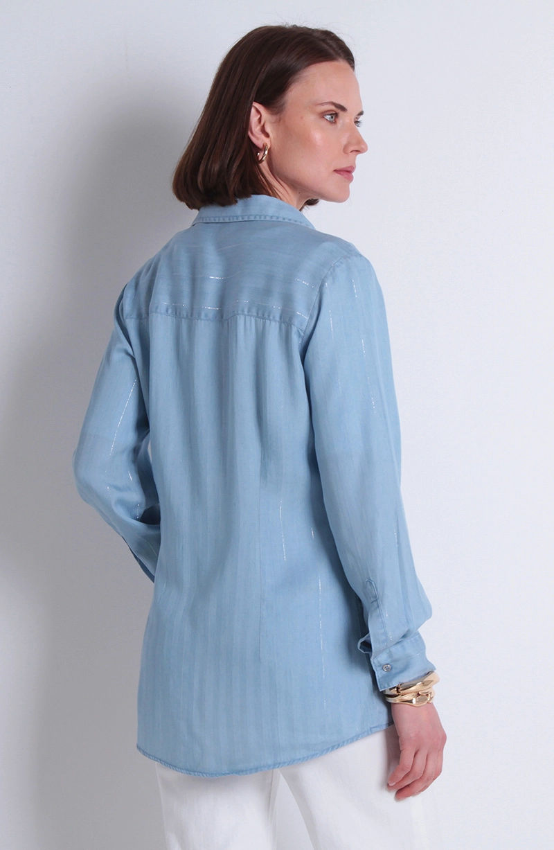 BLUSA TENCEL LISTADO LUREX MANGA LARGA ABOTONADA DELANTERO - 4