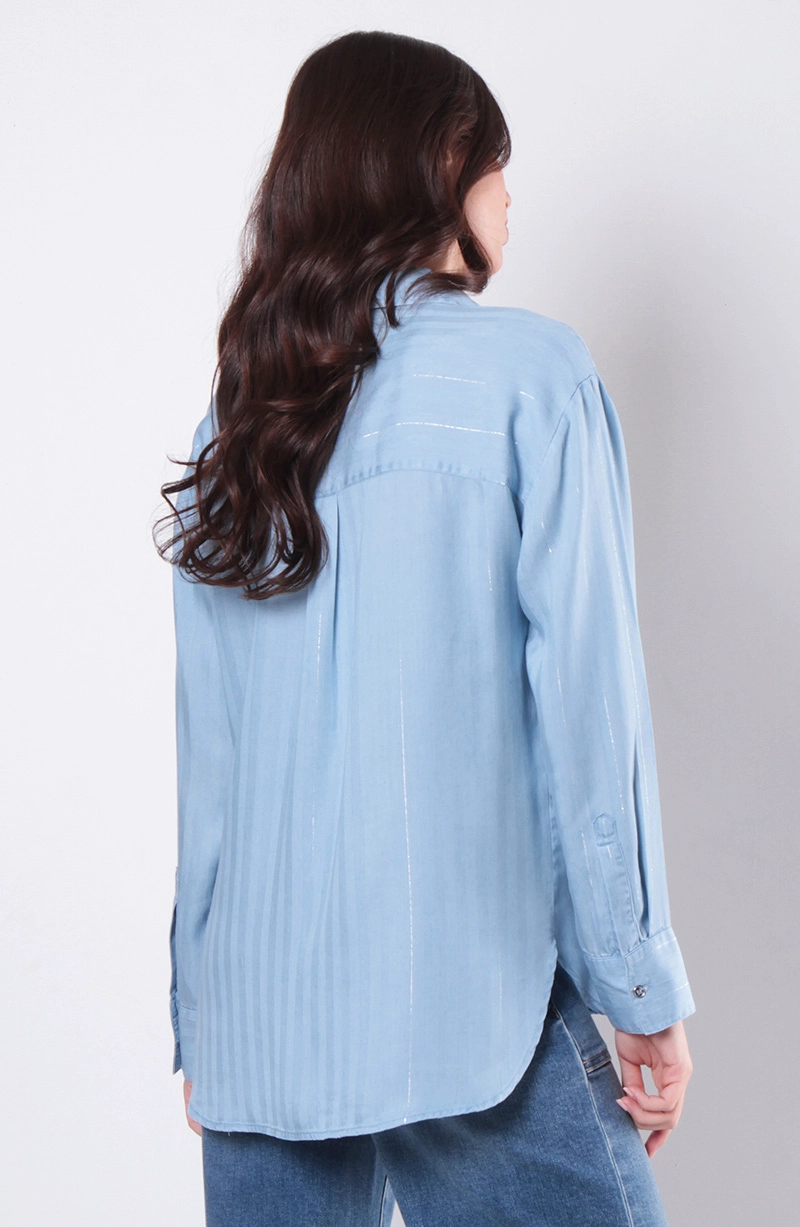 BLUSA TENCEL LISTADO LUREX MANGA LARGA ABOTONADA DELANTERO - 4