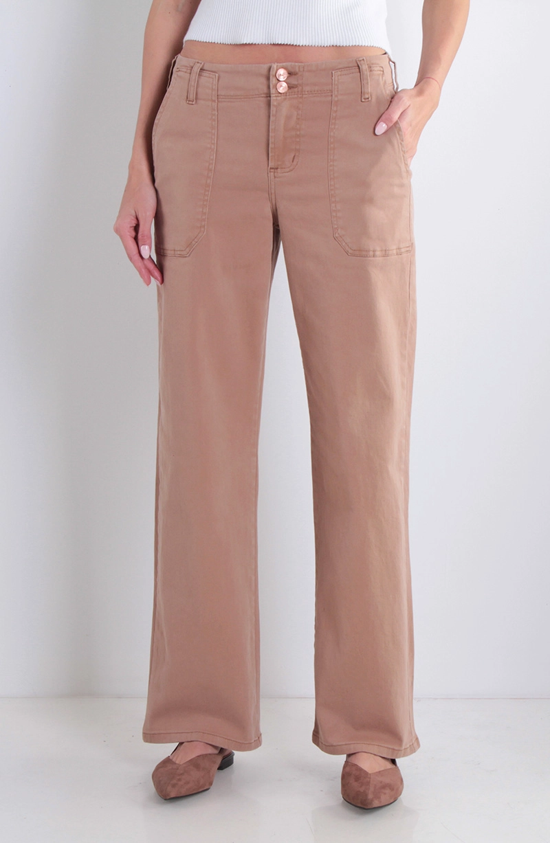 JEANS MUJER CARGO WIDE LEG TIRO ALTO PRETINA BASICA 1 BOTON - 1