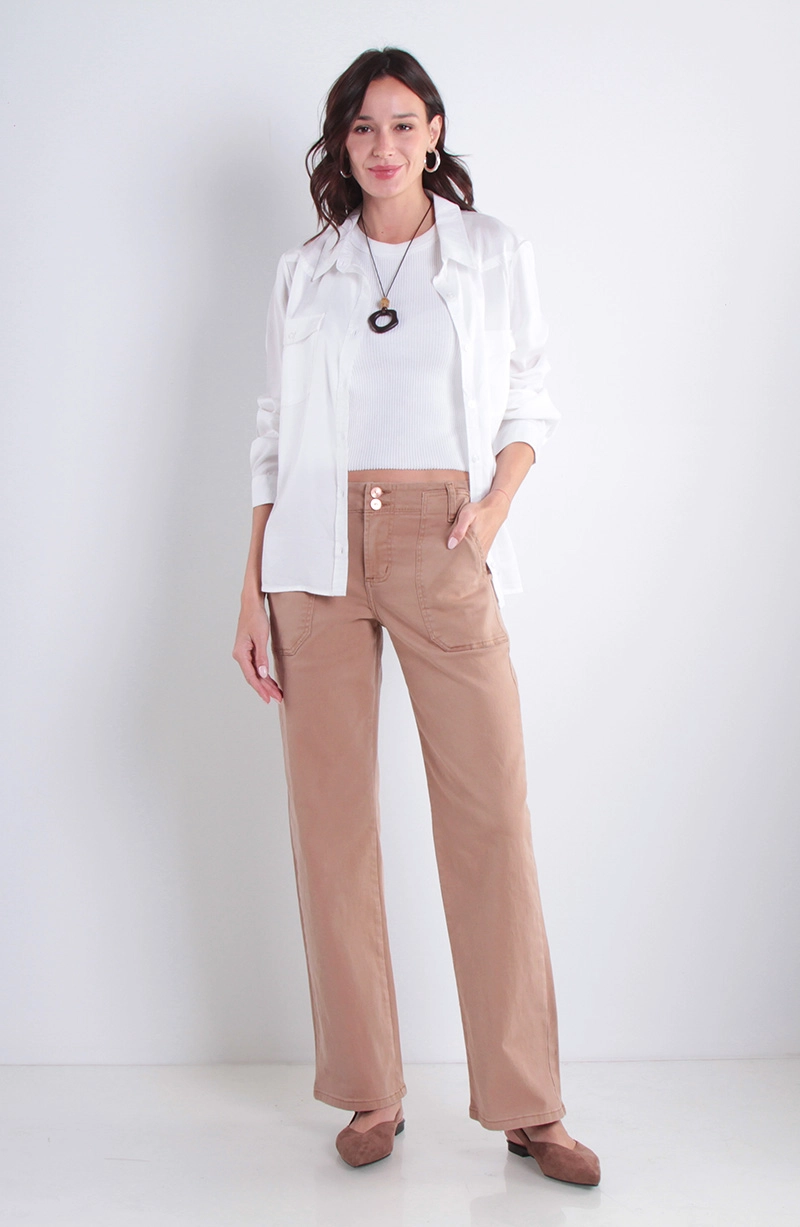 JEANS MUJER CARGO WIDE LEG TIRO ALTO PRETINA BASICA 1 BOTON - 3