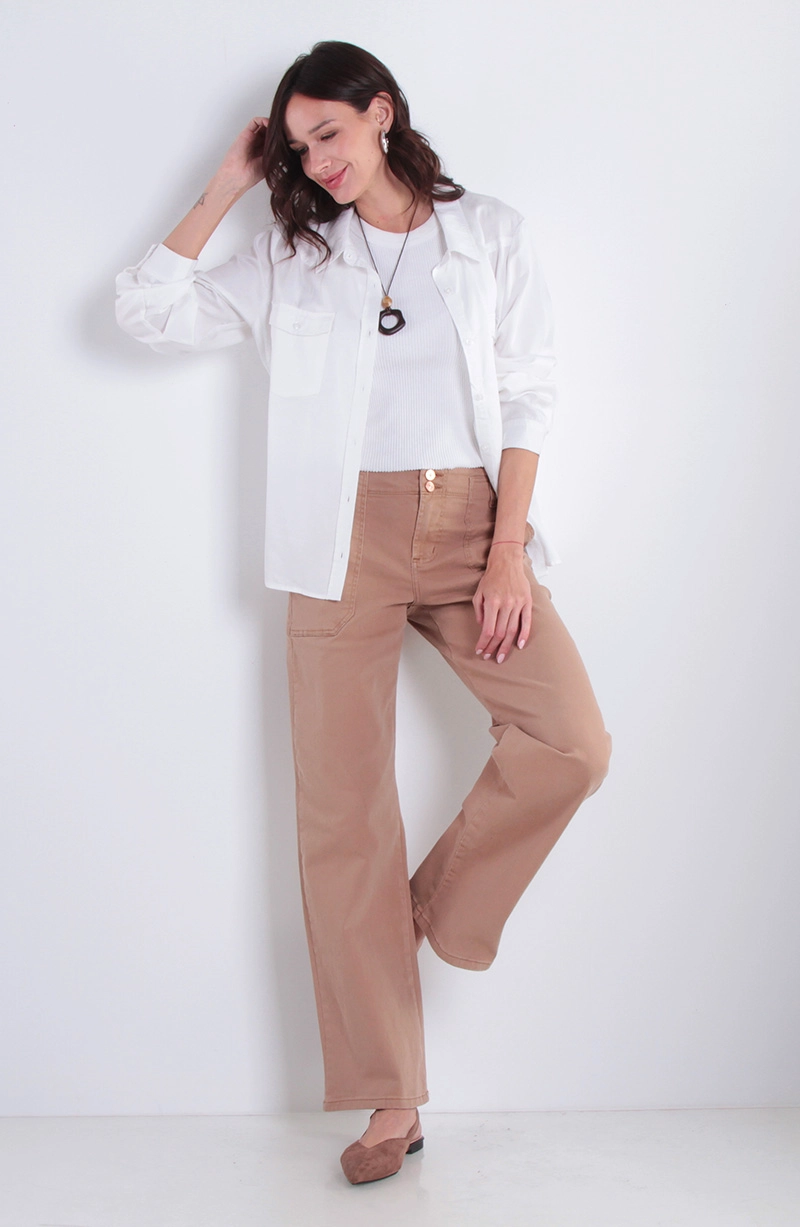 JEANS MUJER CARGO WIDE LEG TIRO ALTO PRETINA BASICA 1 BOTON - 9