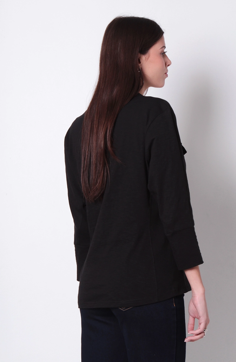 BLUSA MANGA 3/4 ABOTONADA EN DELANTERO CON RIB EN COSTADO - 4