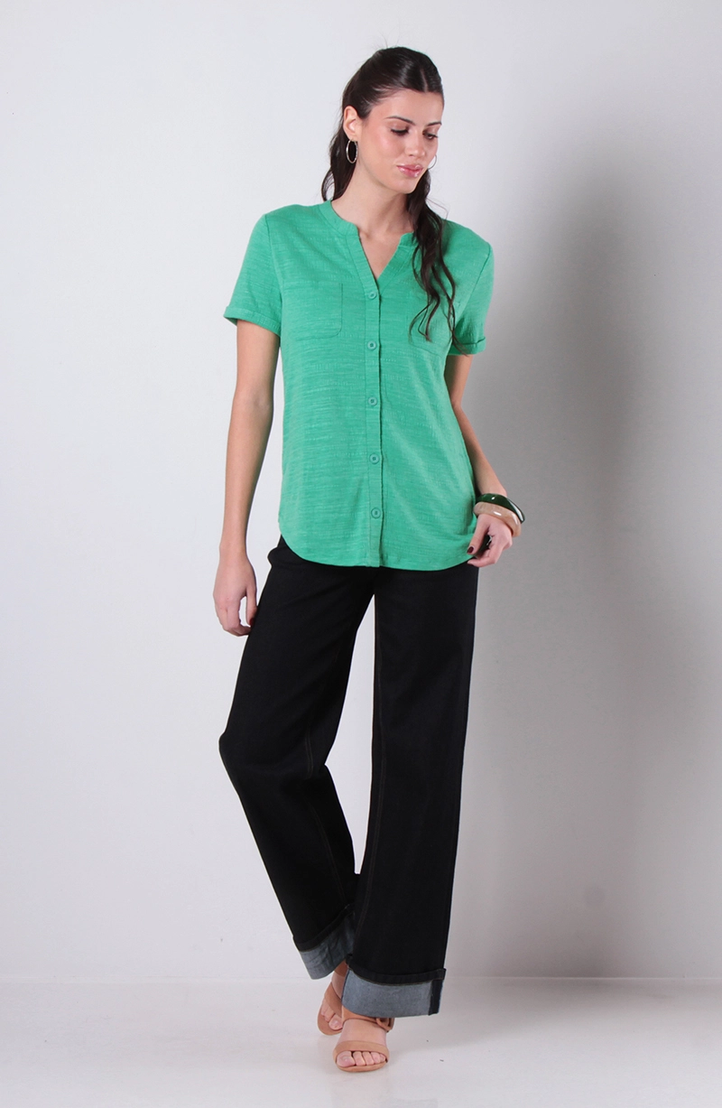 BLUSA MANGA CORTA ABOTONADA EN DELANTERO CON BOLSILLO ESCOTE - 3