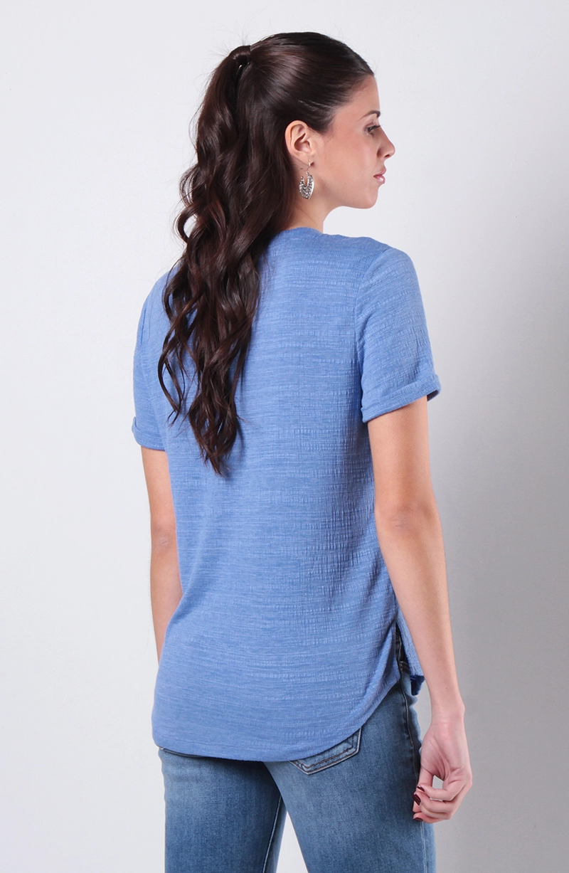 BLUSA MANGA CORTA ABOTONADA EN DELANTERO CON BOLSILLO ESCOTE - 4