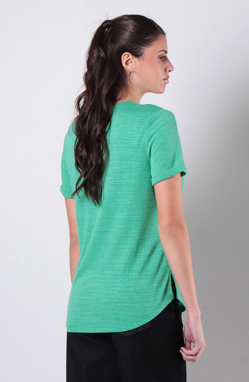BLUSA MANGA CORTA ABOTONADA EN DELANTERO CON BOLSILLO ESCOTE - 4