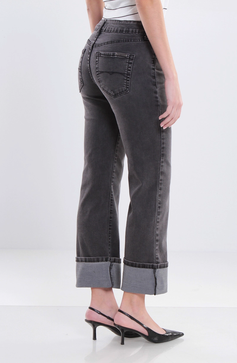 JEANS MUJER RECTO ROLL UP TIRO ALTO PRETINA BASICO 1 BOTON - 5