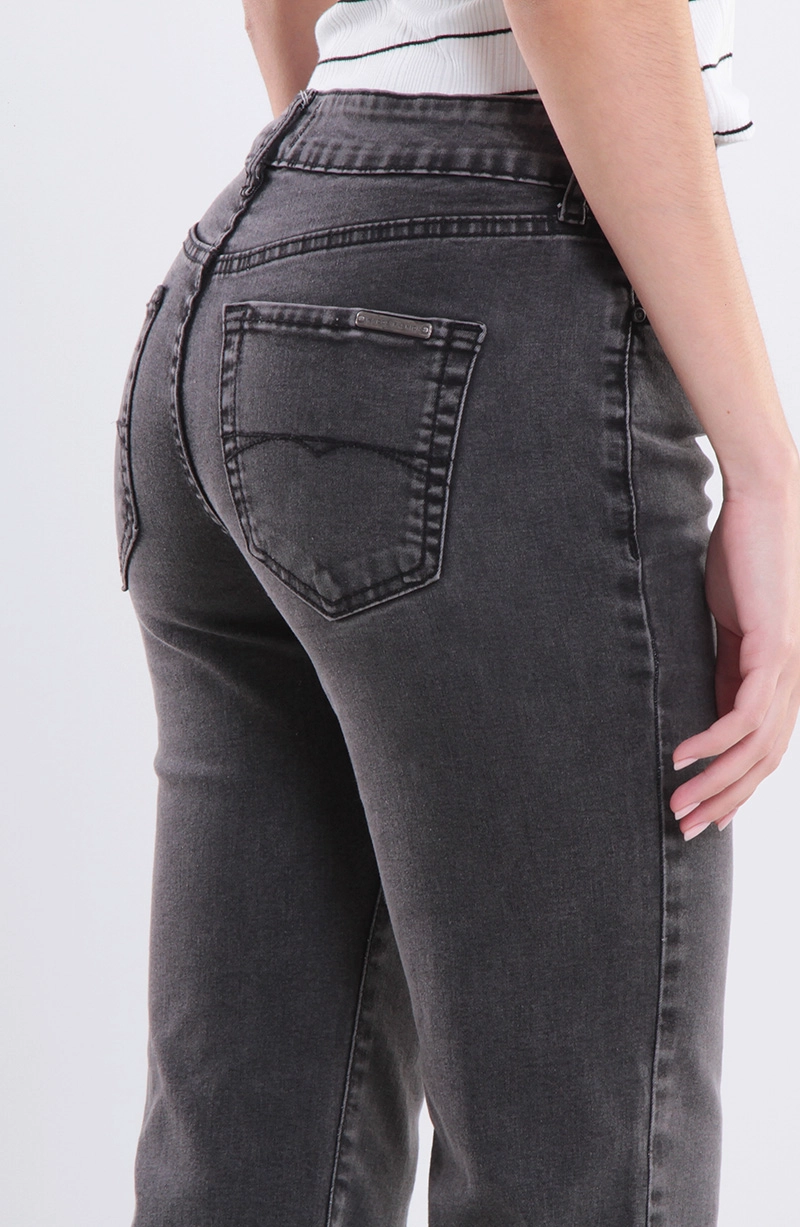 JEANS MUJER RECTO ROLL UP TIRO ALTO PRETINA BASICO 1 BOTON - 6