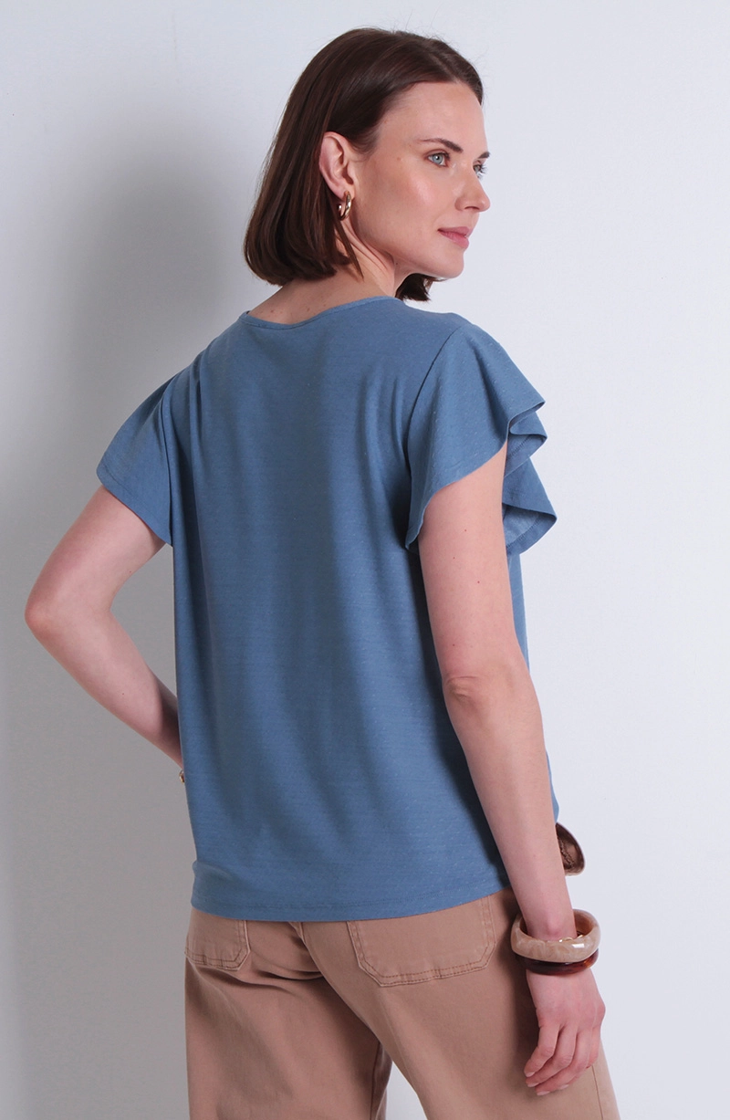 BLUSA MANGA CORTA ESCOTE REDONDO CON APLICACION EN METAL - 4