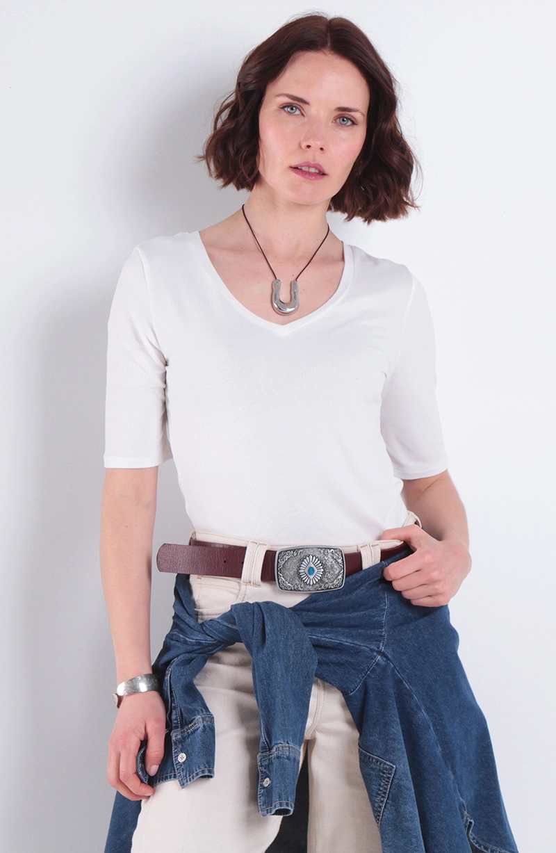 POLERA BASICA MANGA 3/4 ESCOTE V - 1